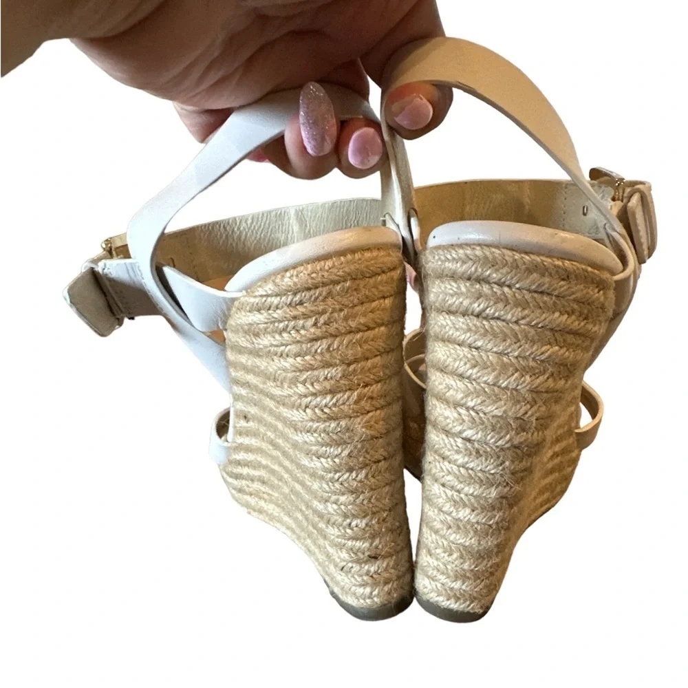 MICHAEL Michael Kors White Leather Espadrille Wedge Sandals